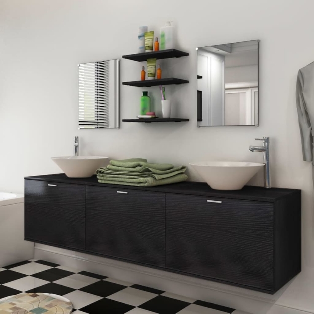 Set Mobili da Bagno 10 pz con Lavabo e Rubinetto Nero