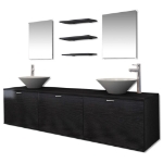 Set Mobili da Bagno 10 pz con Lavabo e Rubinetto Nero