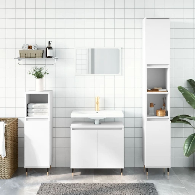 Set di Mobili da Bagno 3 pz Bianco in Legno Multistrato