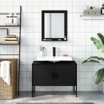 Set Mobili da Bagno 2 pz Nero in Legno Multistrato