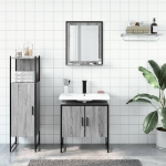 Set Mobili da Bagno 3 pz Grigio Sonoma in Legno Multistrato