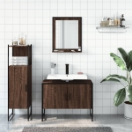 Set Mobili da Bagno 3 pz Rovere Marrone in Legno Multistrato