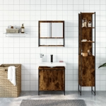 Set Mobili da Bagno 3 pz Rovere Fumo in Legno Multistrato