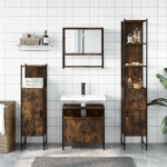 Set Mobili da Bagno 4 pz Rovere Fumo in Legno Multistrato