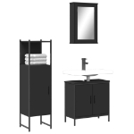 Set Mobili da Bagno 3 pz Nero in Legno Multistrato