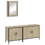 Set Mobili da Bagno 3 pz Rovere Sonoma in Legno Multistrato