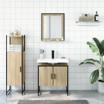 Set di Mobili da Bagno 3 pz Rovere Sonoma in Legno Multistrato