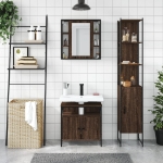 Set Mobili da Bagno 3 pz Rovere Marrone in Legno Multistrato