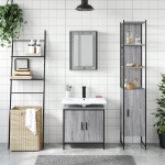 Set Mobili da Bagno 3 pz Grigio Sonoma in Legno Multistrato