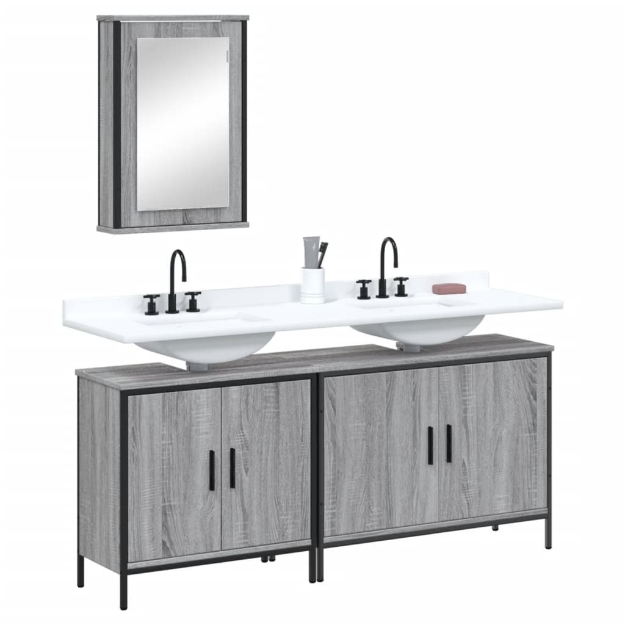 Set Mobili da Bagno 3 pz Grigio Sonoma in Legno Multistrato