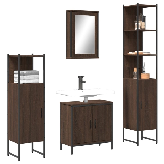 Set Mobili da Bagno 4 pz Rovere Marrone in Legno Multistrato