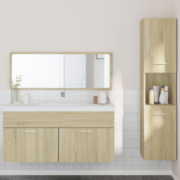 Set Mobili da Bagno 3 pz Rovere Sonoma in Legno Multistrato