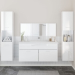 Set Mobili da Bagno 4 pz Bianco Lucido in Legno Multistrato