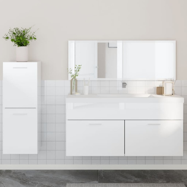 Set Mobili da Bagno 3 pz Bianco Lucido in Legno Multistrato