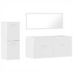 Set Mobili da Bagno 3 pz Bianco Lucido in Legno Multistrato