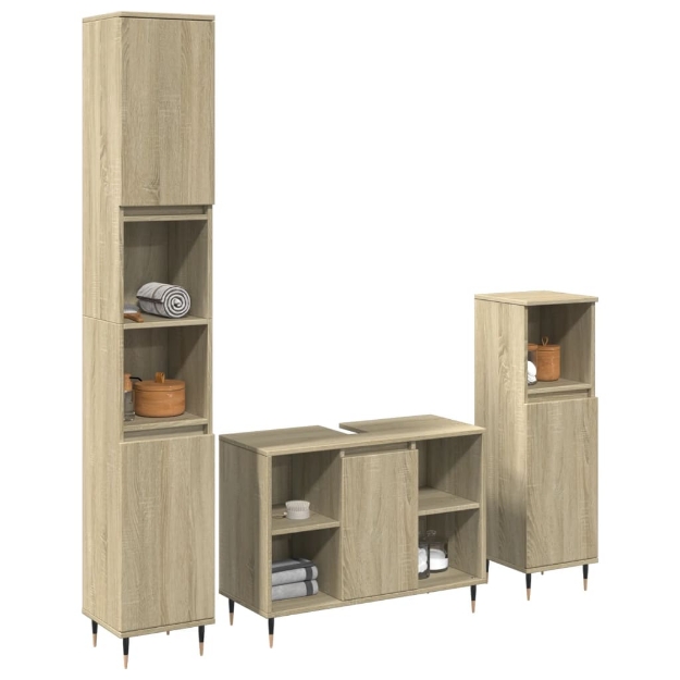 Set Mobili da Bagno 3 pz Rovere Sonoma in Legno Multistrato