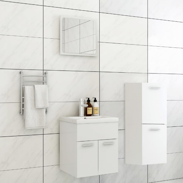 Set Mobili da Bagno Bianco in Legno Multistrato