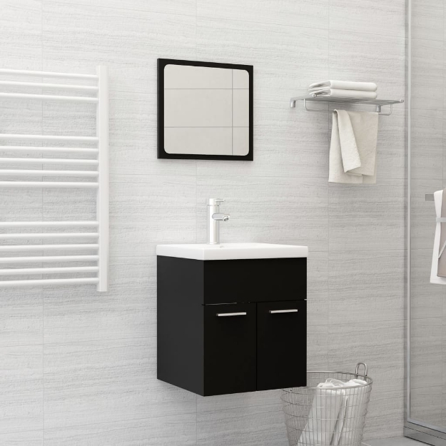 Set Mobili da Bagno 2 pz Nero in Legno Multistrato