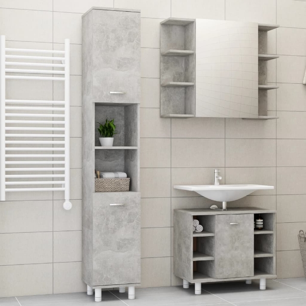 Set Mobili da Bagno 3 pz Grigio Cemento in Truciolato