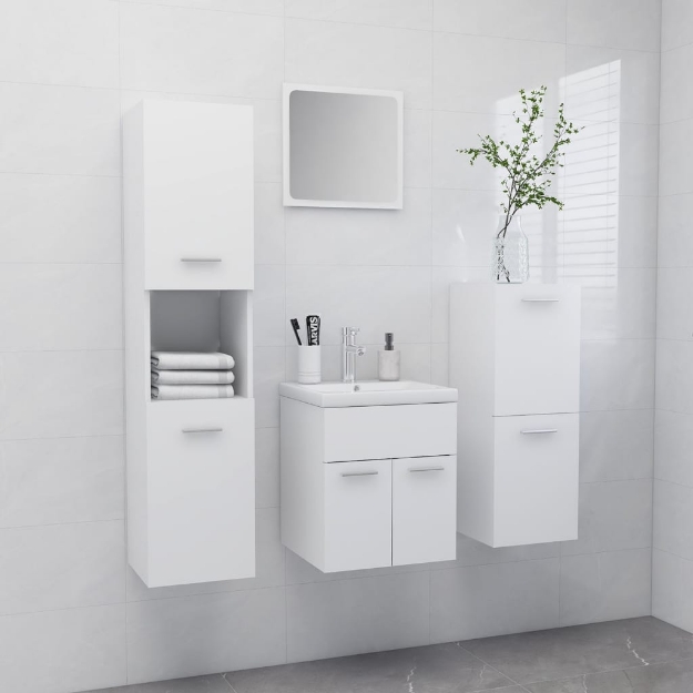 Set Mobili da Bagno Bianco in Legno Multistrato