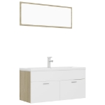 Set Mobili da Bagno Bianco e Rovere Sonoma in Legno Multistrato