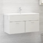 Mobile Lavabo Bianco Lucido 90x38,5x46 cm in Legno Multistrato