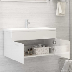 Mobile Lavabo Bianco Lucido 90x38,5x46 cm in Legno Multistrato