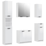 Set Mobili da Bagno 5 pz Bianco Lucido in Legno Multistrato