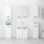 Set Mobili da Bagno 5 pz Bianco Lucido in Legno Multistrato