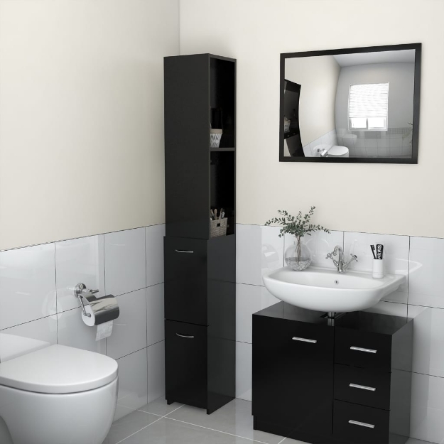 Armadietto da Bagno Nero 25x26,5x170 cm in Legno Multistrato