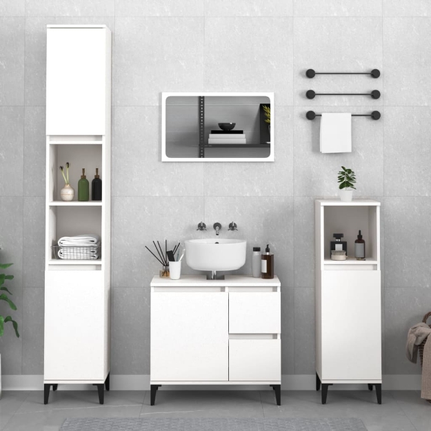 Set di Mobili da Bagno 3 pz Bianco in Legno Multistrato