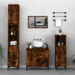 Set Mobili da Bagno 3 pz Rovere Fumo in Legno Multistrato