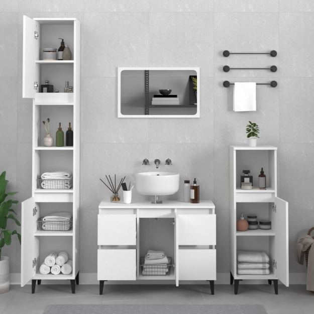 Set Mobili da Bagno 3 pz Bianco in Legno Multistrato