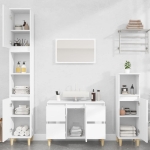 Set Mobili da Bagno 3 pz Bianco in Legno Multistrato