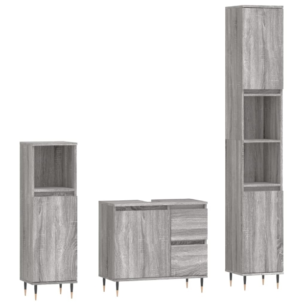 Set Mobili da Bagno 3 pz Grigio Sonoma in Legno Multistrato