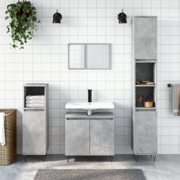 Set di Mobili da Bagno 3 pz Grigio Cemento in Legno Multistrato