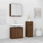 Set Mobili da Bagno 3 pz Rovere Marrone in Legno Multistrato