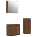 Set Mobili da Bagno 3 pz Rovere Marrone in Legno Multistrato