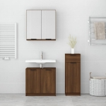 Set Mobili da Bagno 3 pz Rovere Marrone in Legno Multistrato