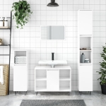 Set Mobili da Bagno 3 pz Bianco Lucido in Legno Multistrato