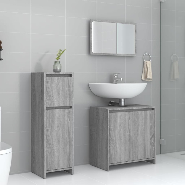 Set Mobili da Bagno 3 pz Grigio Sonoma in Legno Multistrato