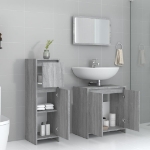 Set Mobili da Bagno 3 pz Grigio Sonoma in Legno Multistrato