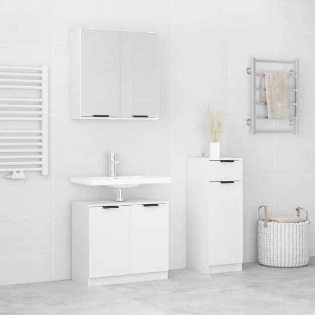 Set di Mobili da Bagno 3 pz Bianco in Legno Multistrato