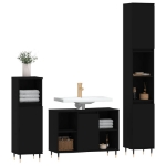 Set Mobili da Bagno 3 pz Nero in Legno Multistrato