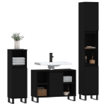 Set Mobili da Bagno 3 pz Nero in Legno Multistrato