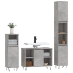 Set Mobili da Bagno 3 pz Grigio Cemento in Legno Multistrato