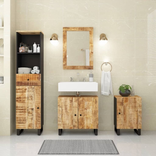 Set Mobili da Bagno 4 pz in Legno Massello di Mango