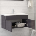 Mobile Lavabo Grigio Lucido 90x38,5x46 cm in Legno Multistrato