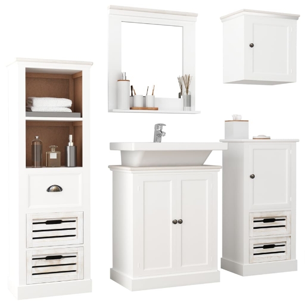 Set Mobili da Bagno 5 pz in Legno Massello Bianco