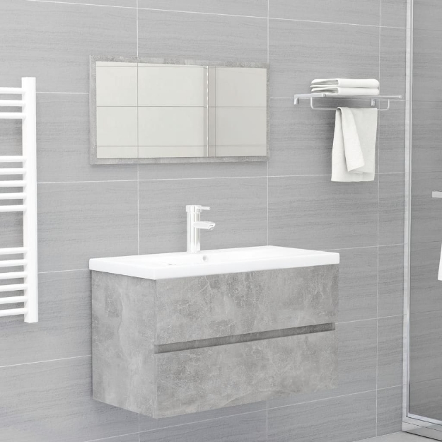 Set Mobili da Bagno 2 pz Grigio Cemento in Legno Multistrato